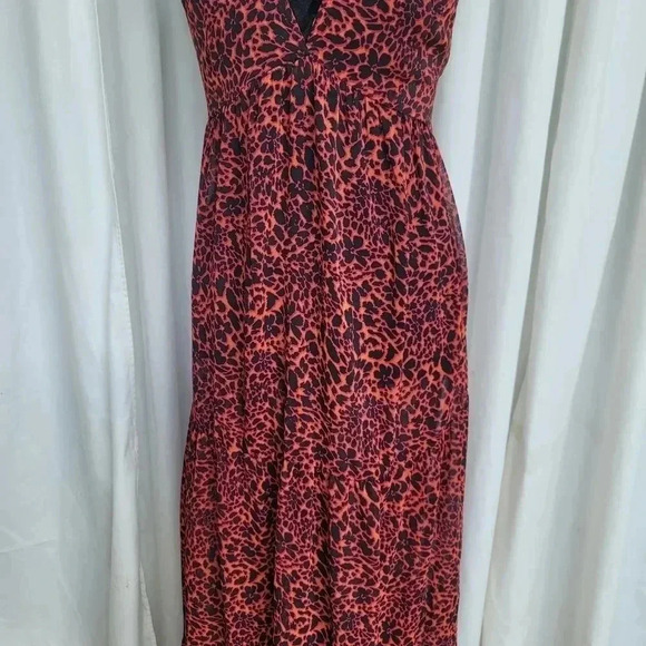 NWT AMERICA and BEYOND Lace-Up Back Red Tiered Sheer Maxi Dress Cover up M - Picture 10 of 11